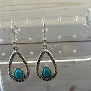 Silver and Turquoise Teardrop Earrings